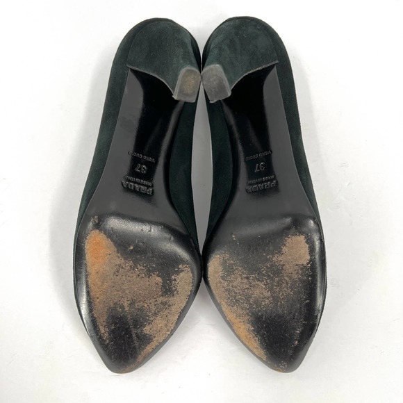 PRADA Shoes Womens 37 Green Calzature Donna Suede Comma Heel Almond Toe Pump - Picture 10 of 10